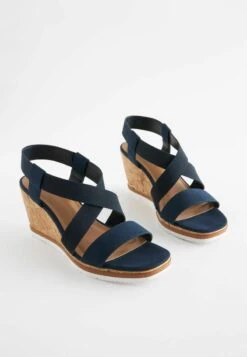 Next FOREVER COMFORT ELASTIC CROSS-OVER - Keilsandalette - Navy Blue -Bequeme Schuhe 92bc34daed874a40abbf6bd83efdf284